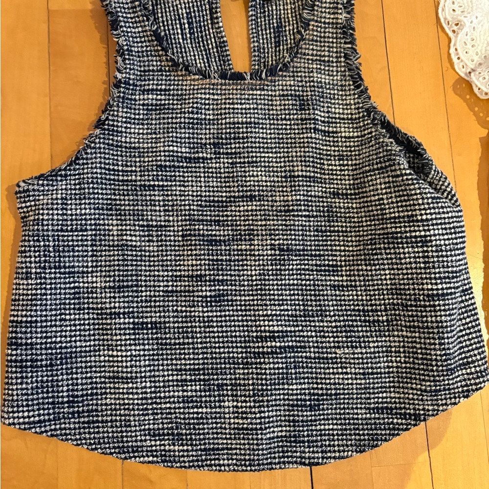 Zara Navy and White Textured Crop Top